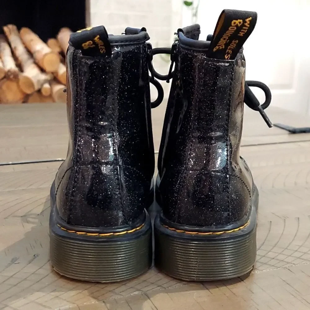 Dr. Martens Black Glitter 1460 Moto Boots Sz 4